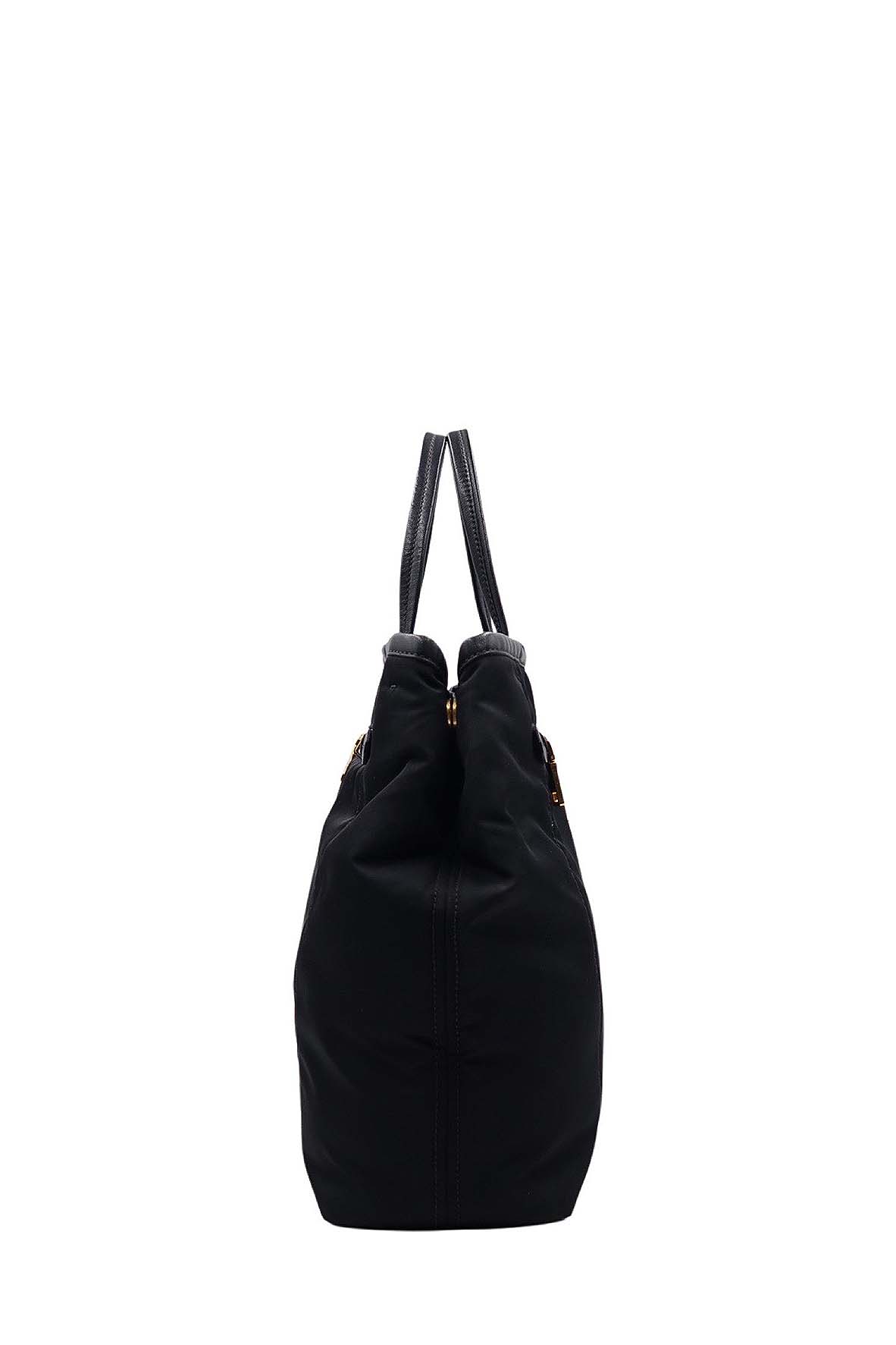 Tessuto with Leather Trimmed and Front Pocket Shopping Tote Black