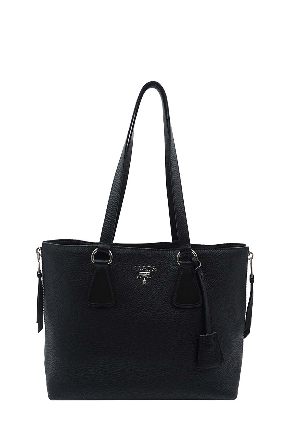 Vitello Daino Side Zip Shopping Tote Black