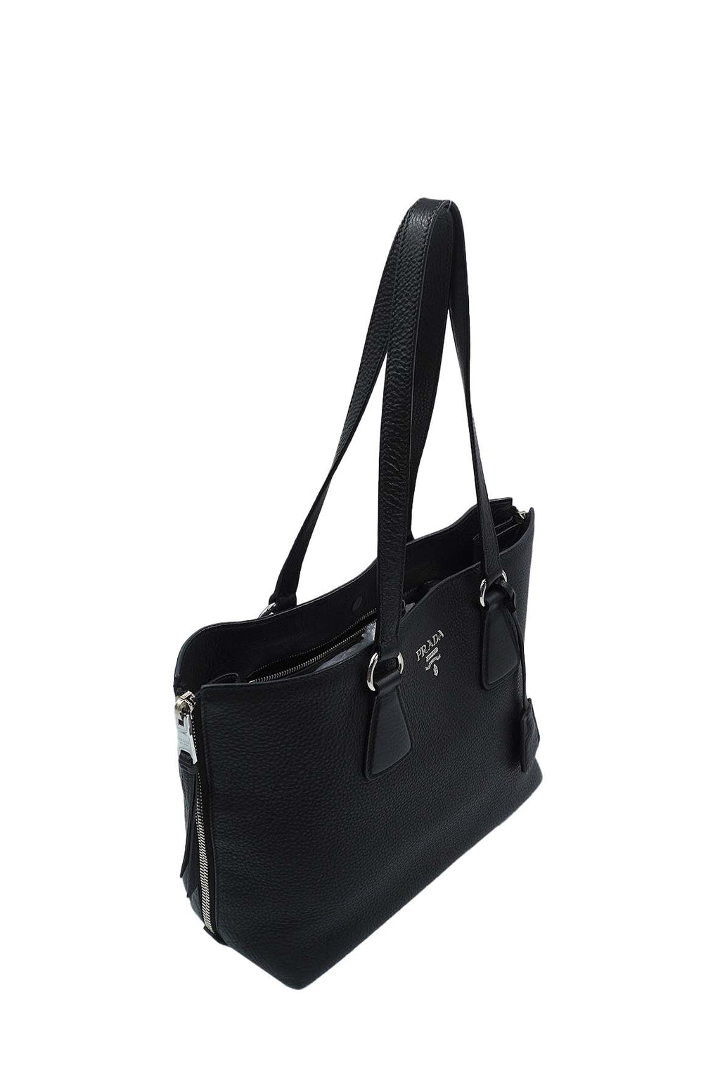 Vitello Daino Side Zip Shopping Tote Black