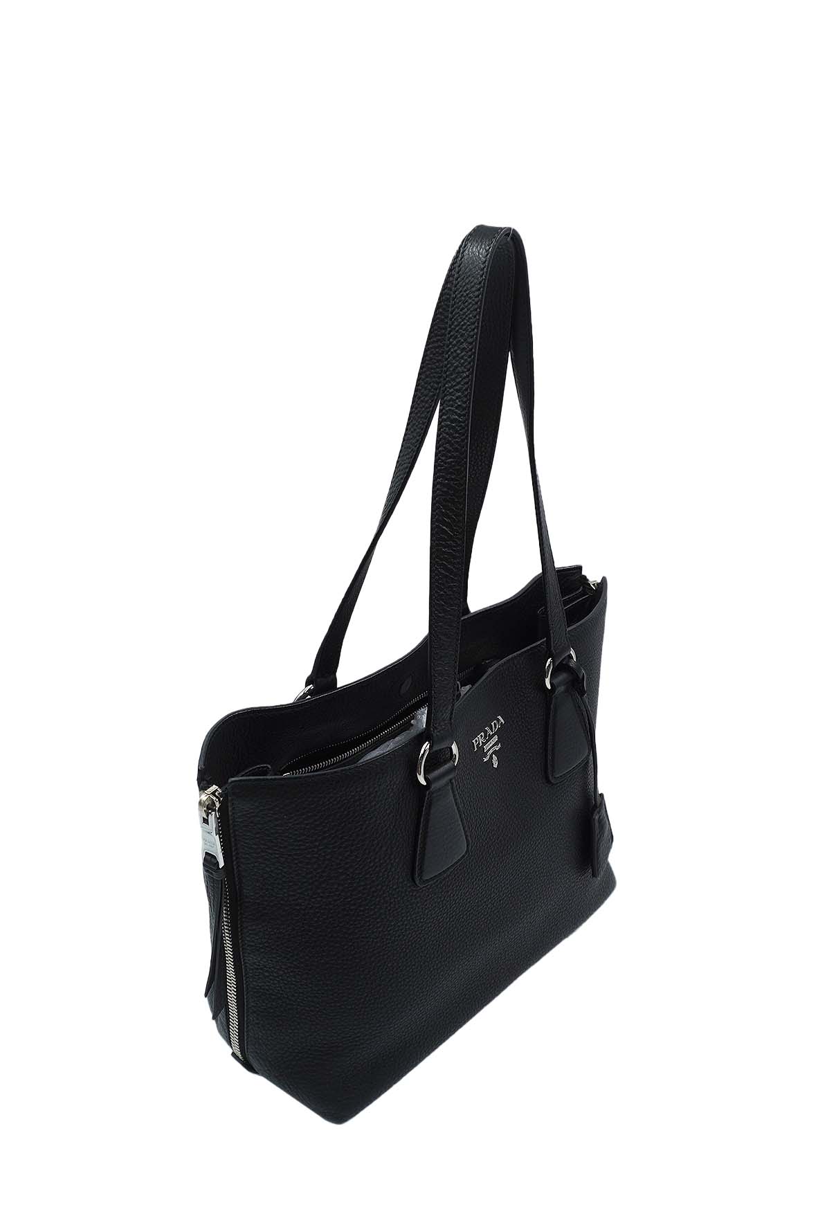 Vitello Daino Side Zip Shopping Tote Black
