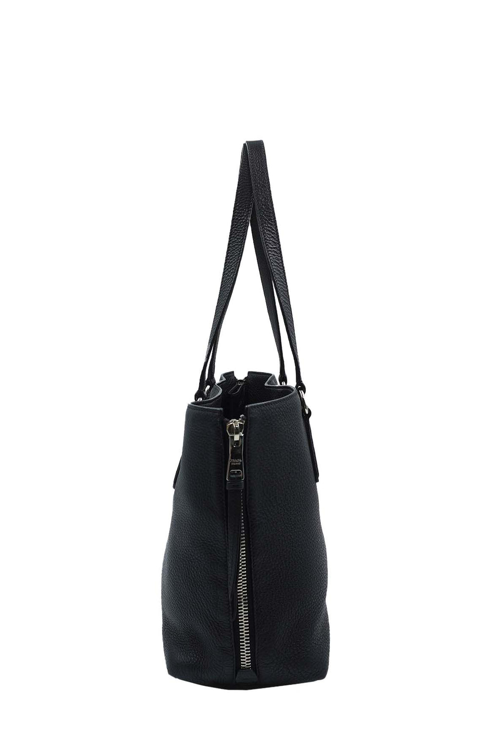 Vitello Daino Side Zip Shopping Tote Black