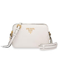 Prada Vitello Phenix White Leather Double Zip Camera Crossbody 1BH079