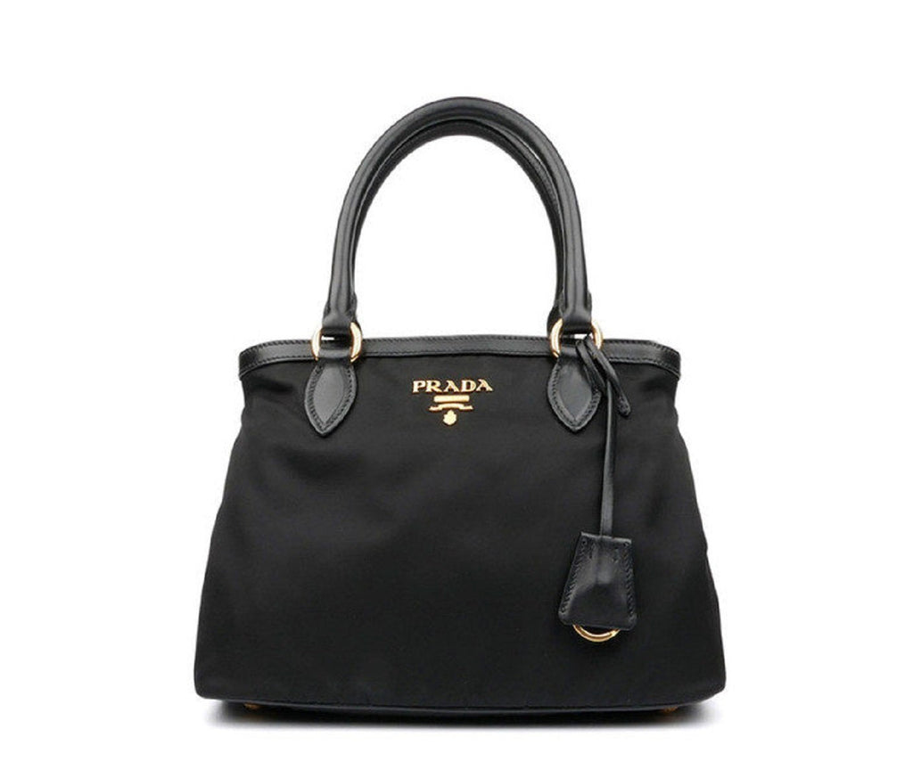 Prada Tessuto Nylon Black Saffiano Medium Handbag Satchel 1BA173