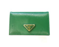 Prada Womens Vitello Move Verde Green Leather Card Case Wallet 1MC122