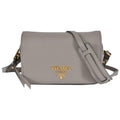 Prada Vitello Phenix Argilla Grey Leather Flap Crossbody Bag 1BD163