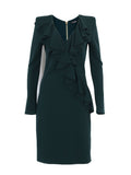 Green Long Sleeve Ruffle Dress