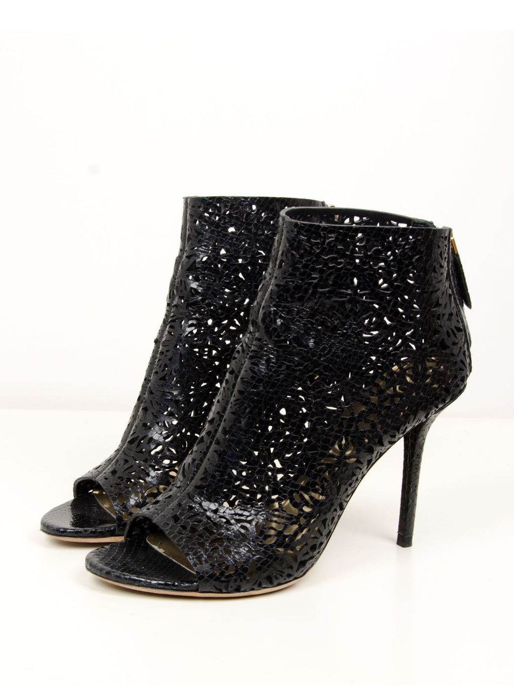 Black Laser Cut Open Toe Boot