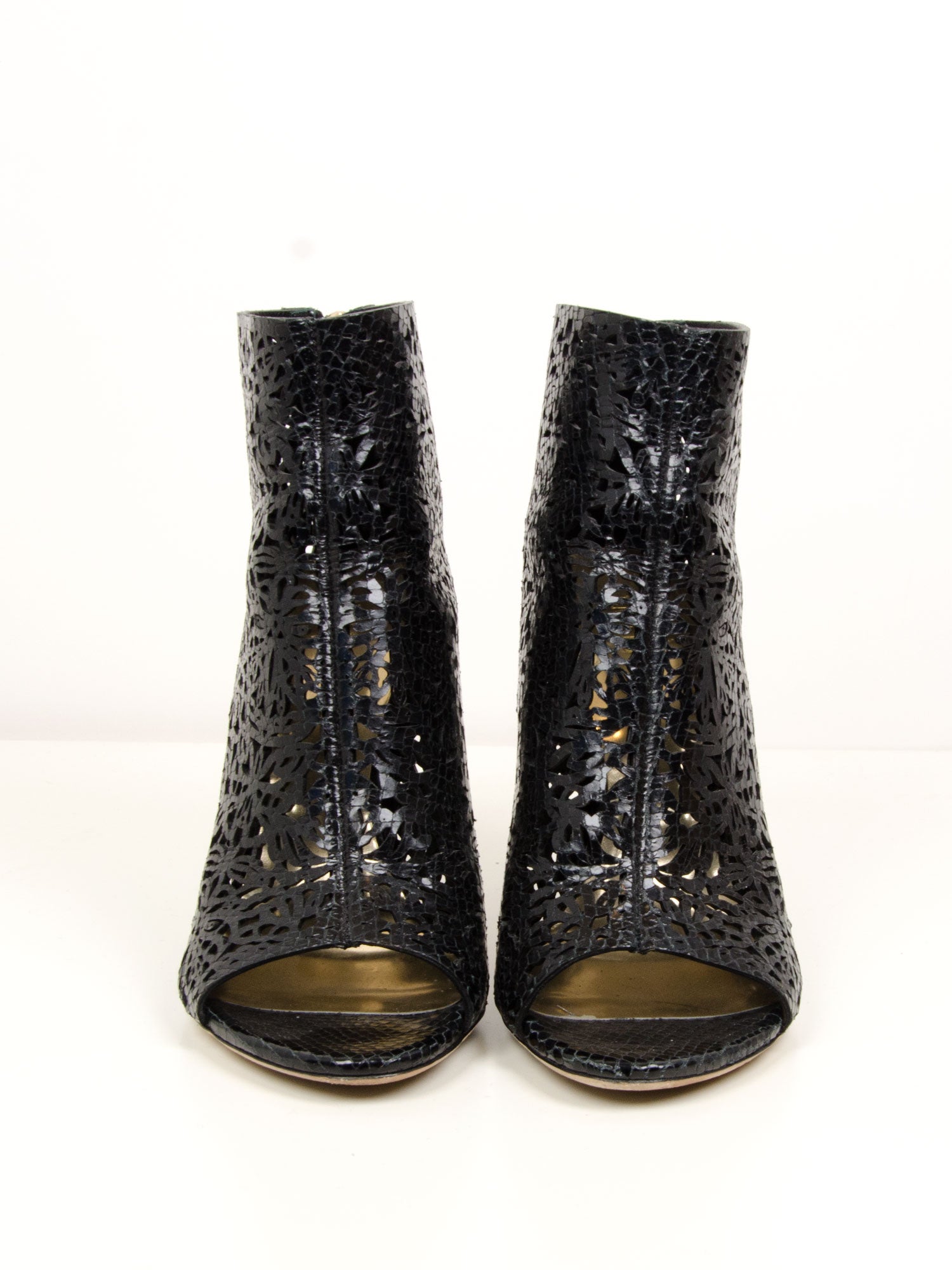 Black Laser Cut Open Toe Boot