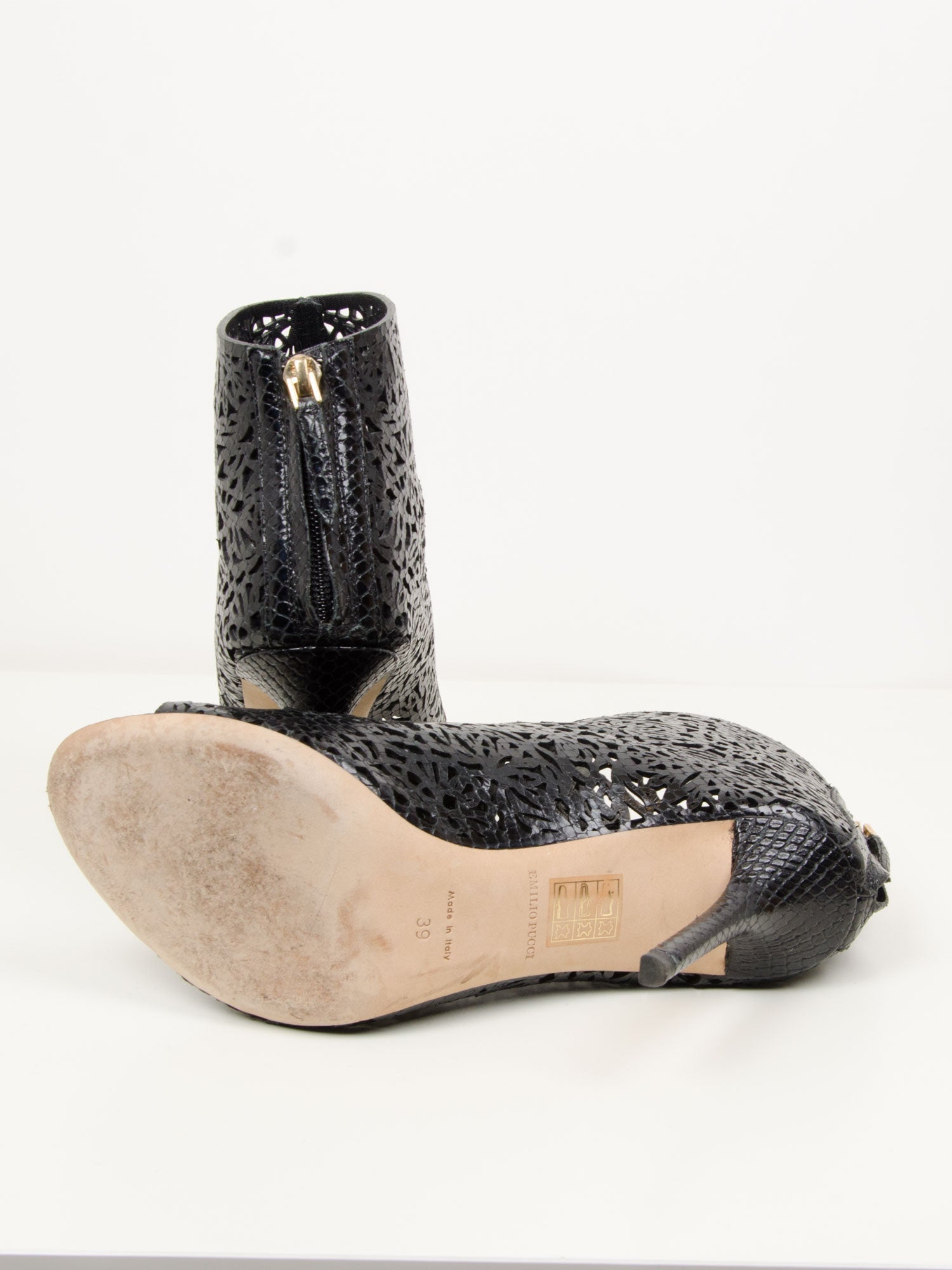 Black Laser Cut Open Toe Boot