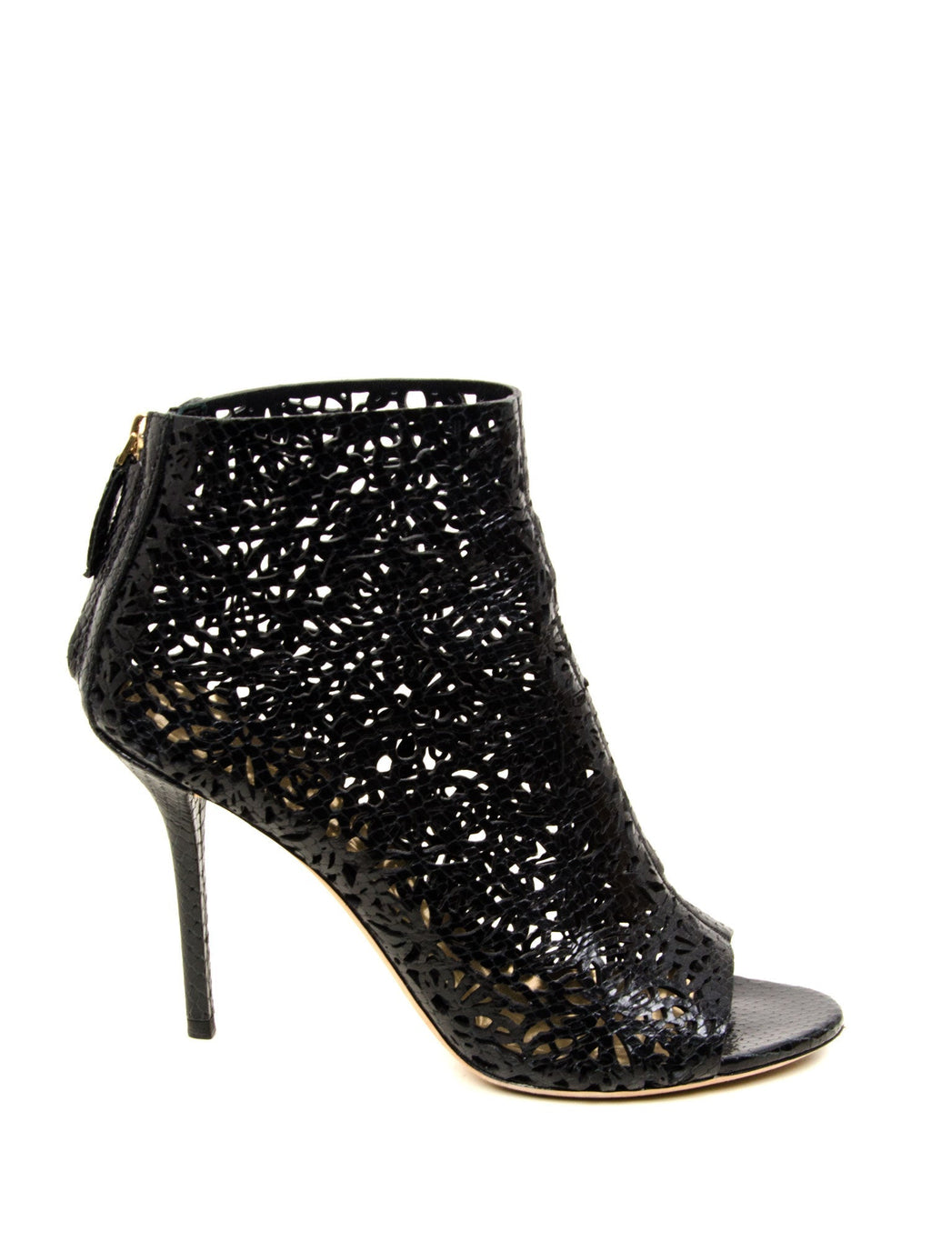 Black Laser Cut Open Toe Boot