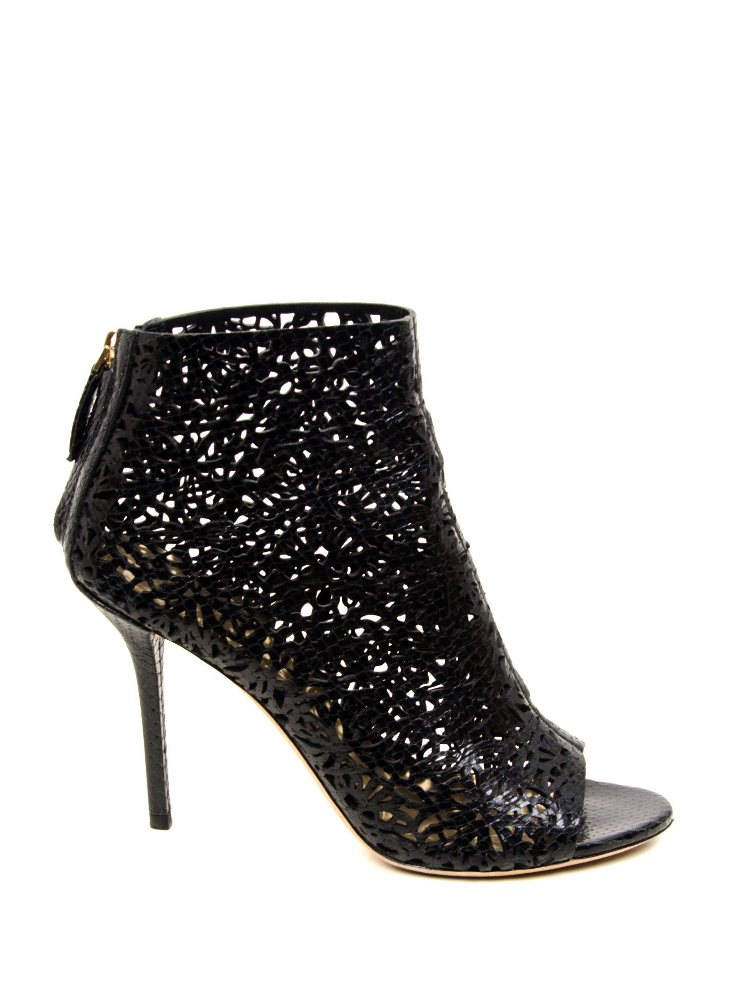 Black Laser Cut Open Toe Boot