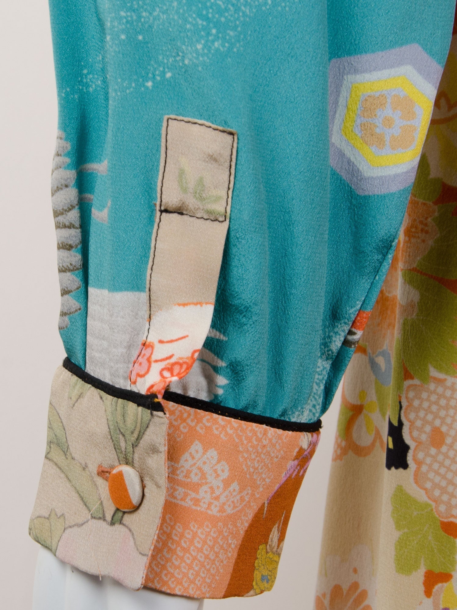 Oriental Print Long Sleeved Silk Dress