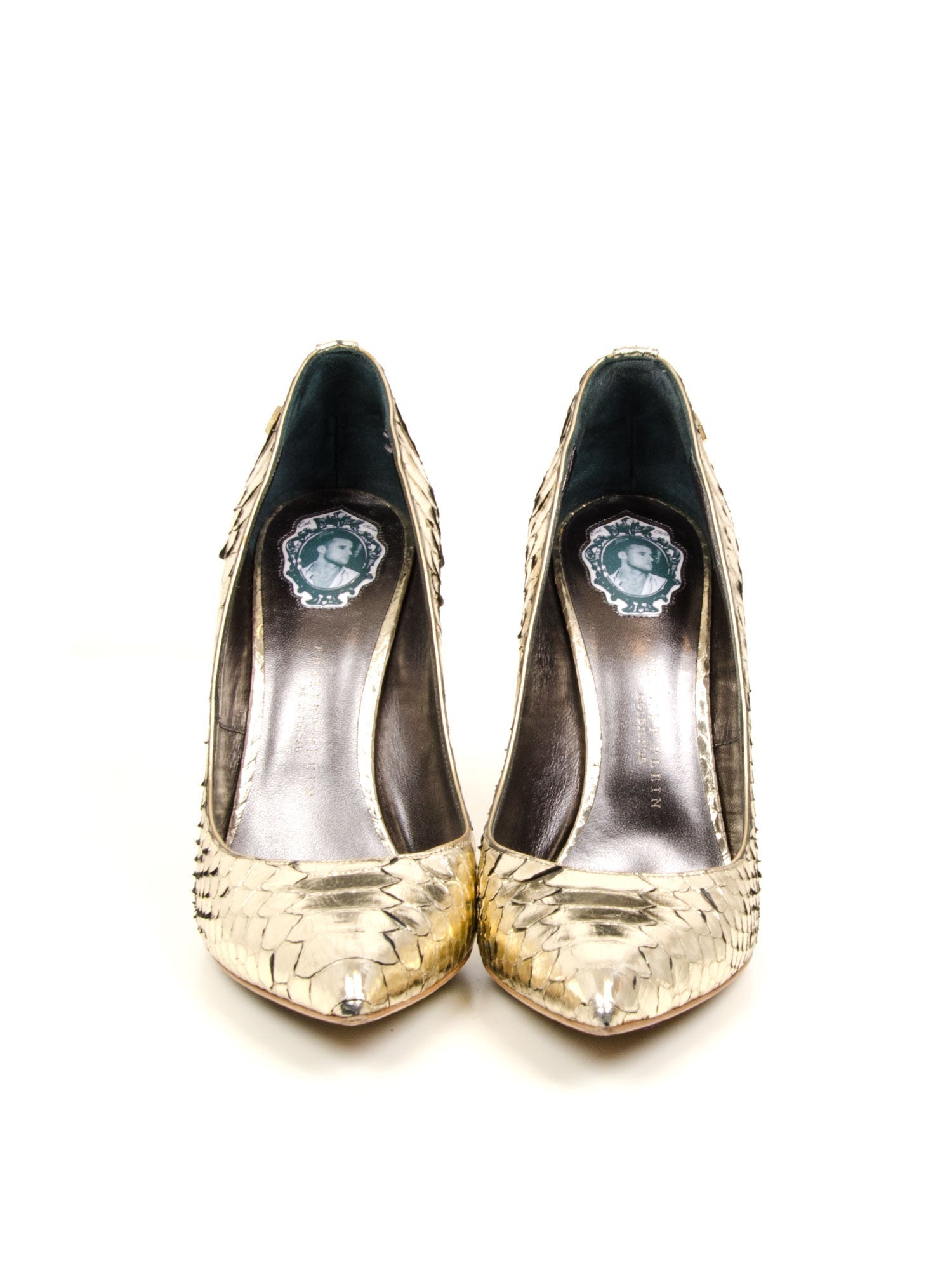 Gold Snakeskin Pointed Spike Pumps