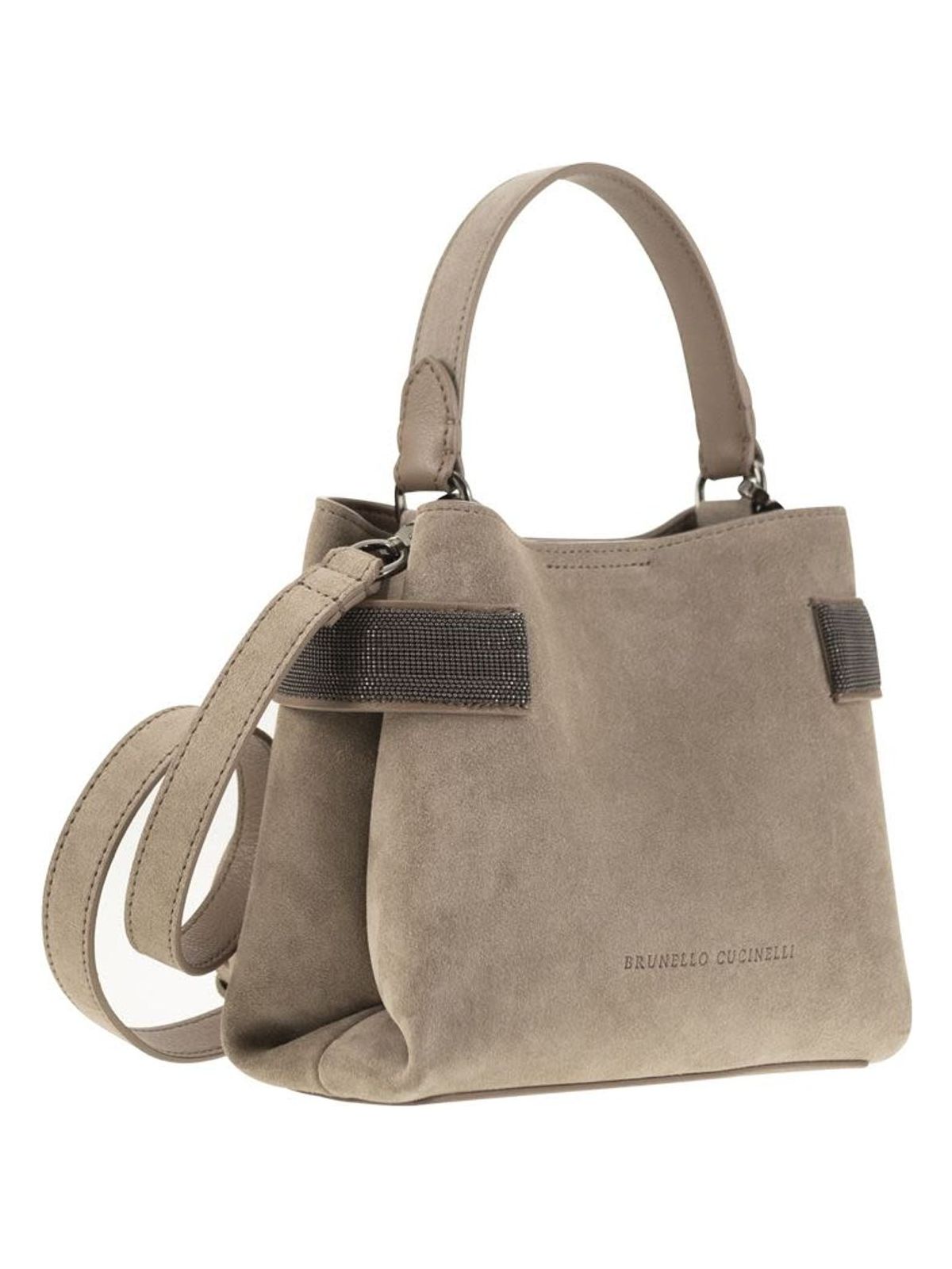 SUEDE BAG WITH PRECIOUS BANDS