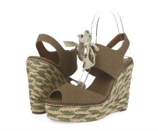 Tory Burch Brown Lace Up Ankle Strap High Heel Wedges Sandal