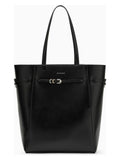 VOYOU MEDIUM LEATHER TOTE BAG BLACK
