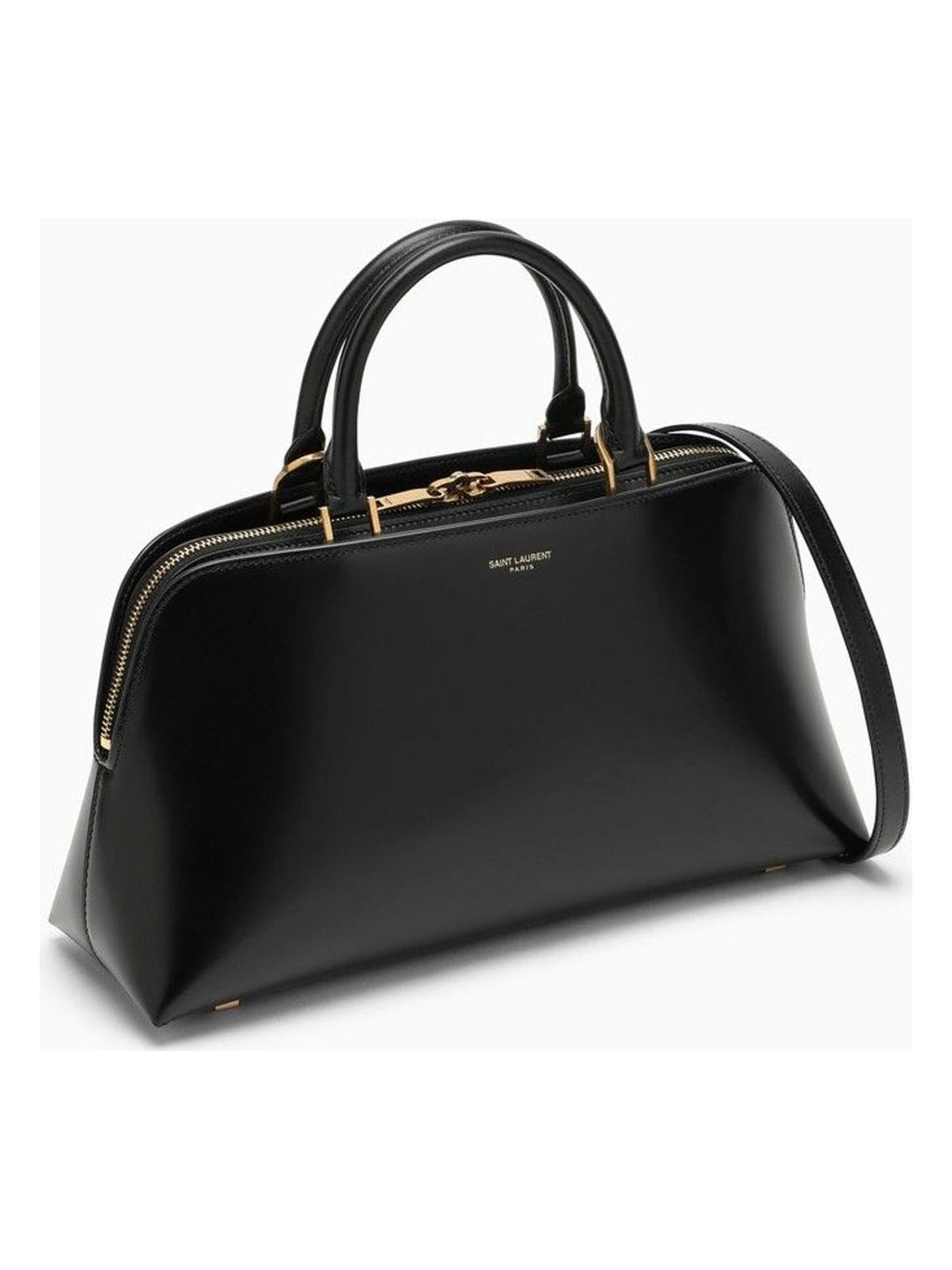 Small Black Shiny Leather Duffle Bag