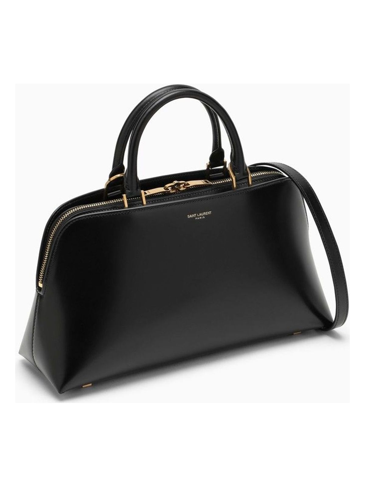Small Black Shiny Leather Duffle Bag