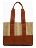 MEDIUM CARAMEL-COLOURED WOODY BAG IN RAFFIA-EFFECT FABRIC