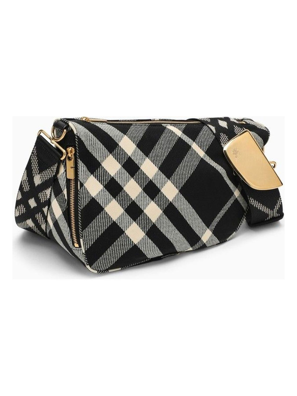SHIELD MEDIUM MESSENGER BAG BLACK/CALICO COTTON BLEND WITH CHECK PATTERN