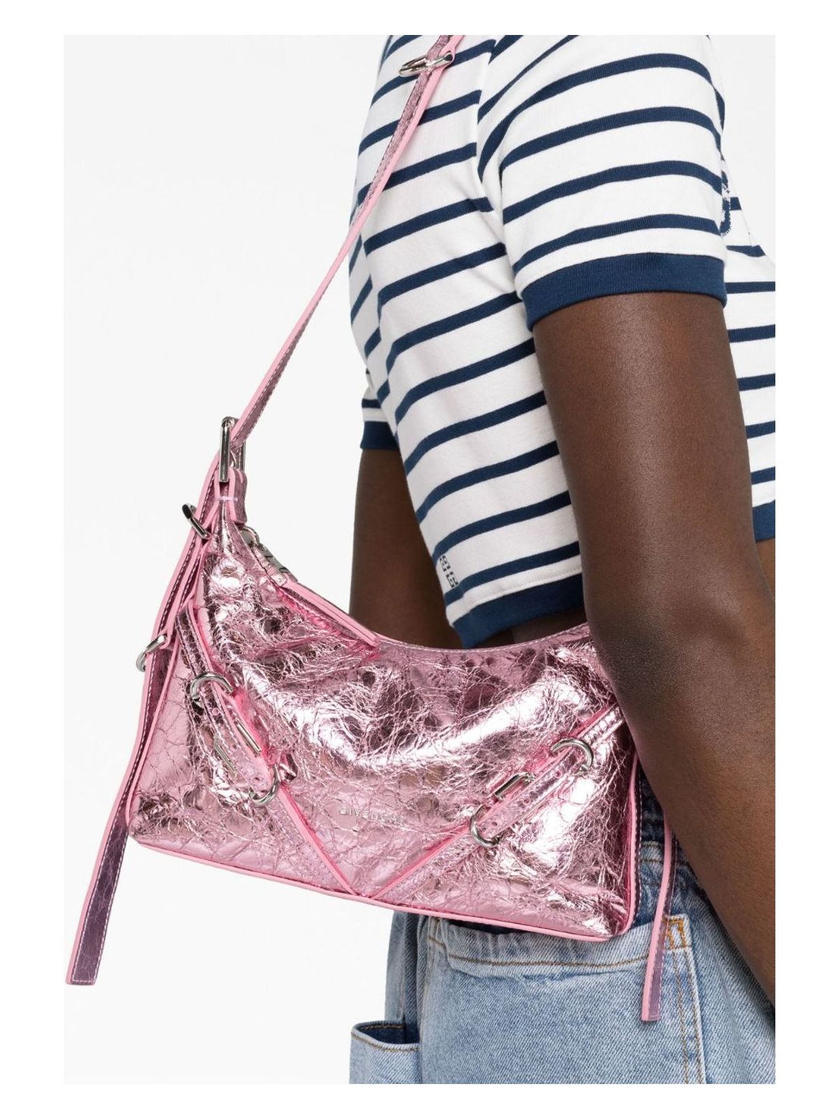 VOYOU MINI LAMINATED LEATHER SHOULDER BAG