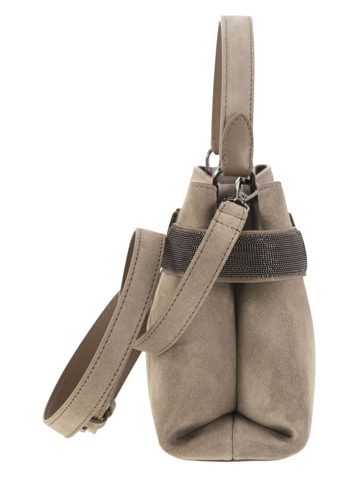 SUEDE BAG WITH PRECIOUS BANDS