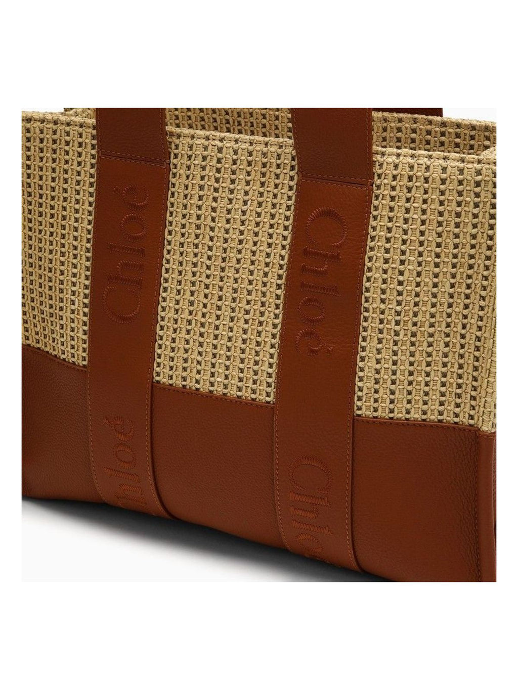 MEDIUM CARAMEL-COLOURED WOODY BAG IN RAFFIA-EFFECT FABRIC