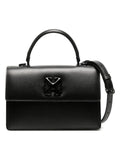 BLACK JITNEY BAG WITH BLACK LOGO CLOSURE