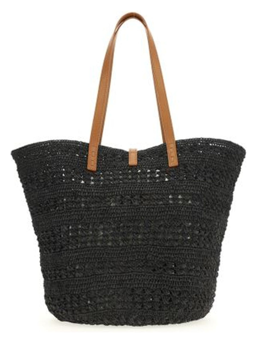 BLACK RAFFIA TOTE BAG WITH MONOGRAM
