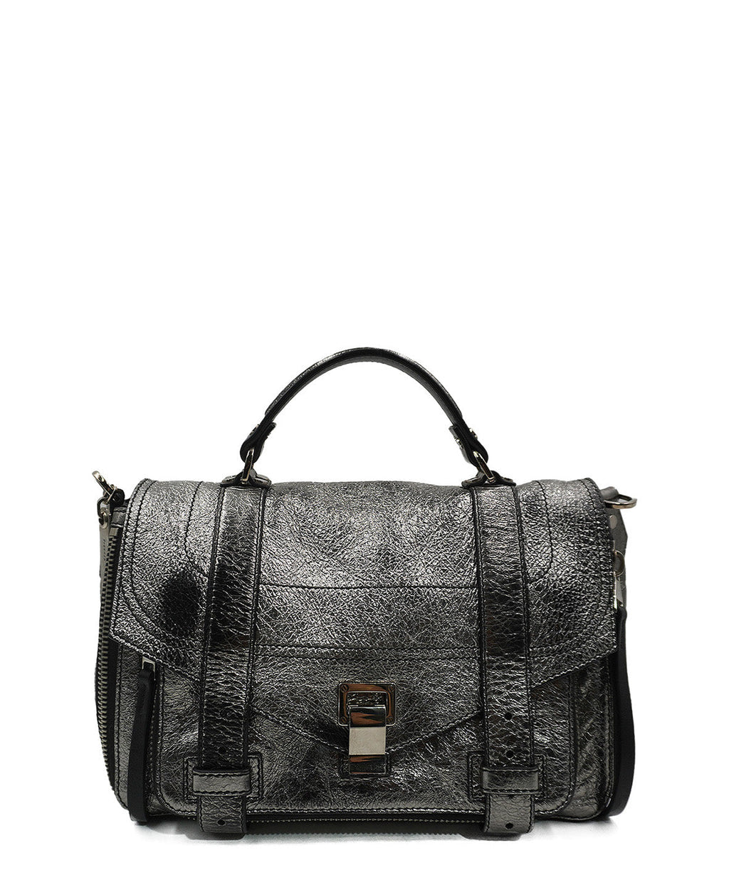 Medium PS1 Leather Shoulder Bag Metallic Silver