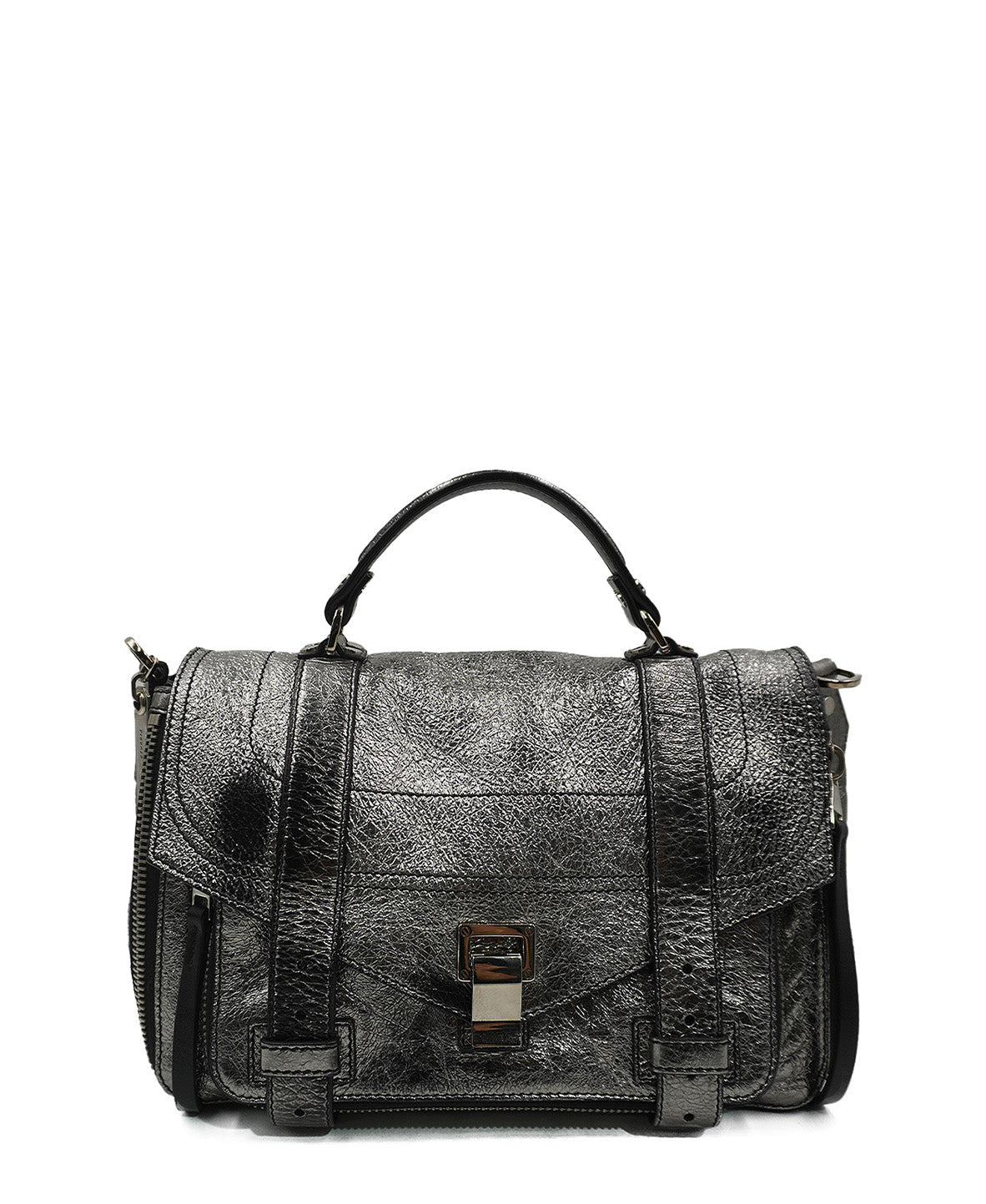 Medium PS1 Leather Shoulder Bag Metallic Silver