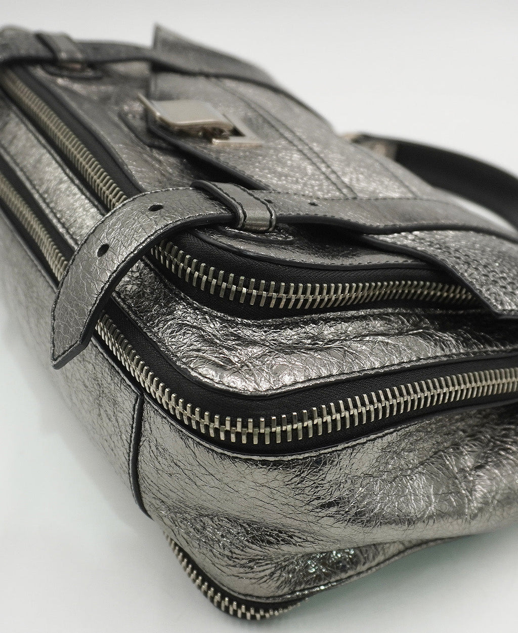 Medium PS1 Leather Shoulder Bag Metallic Silver