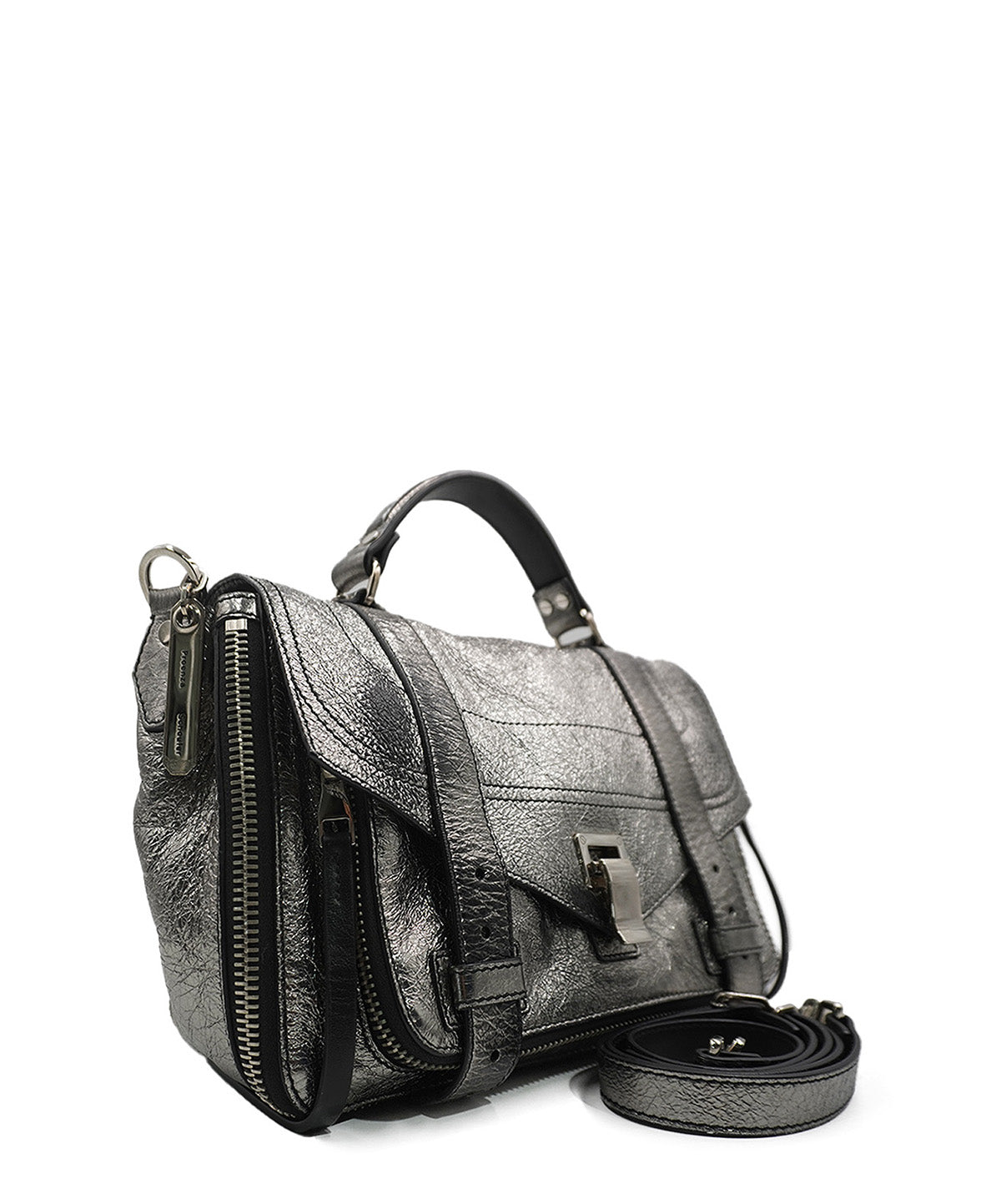Medium PS1 Leather Shoulder Bag Metallic Silver