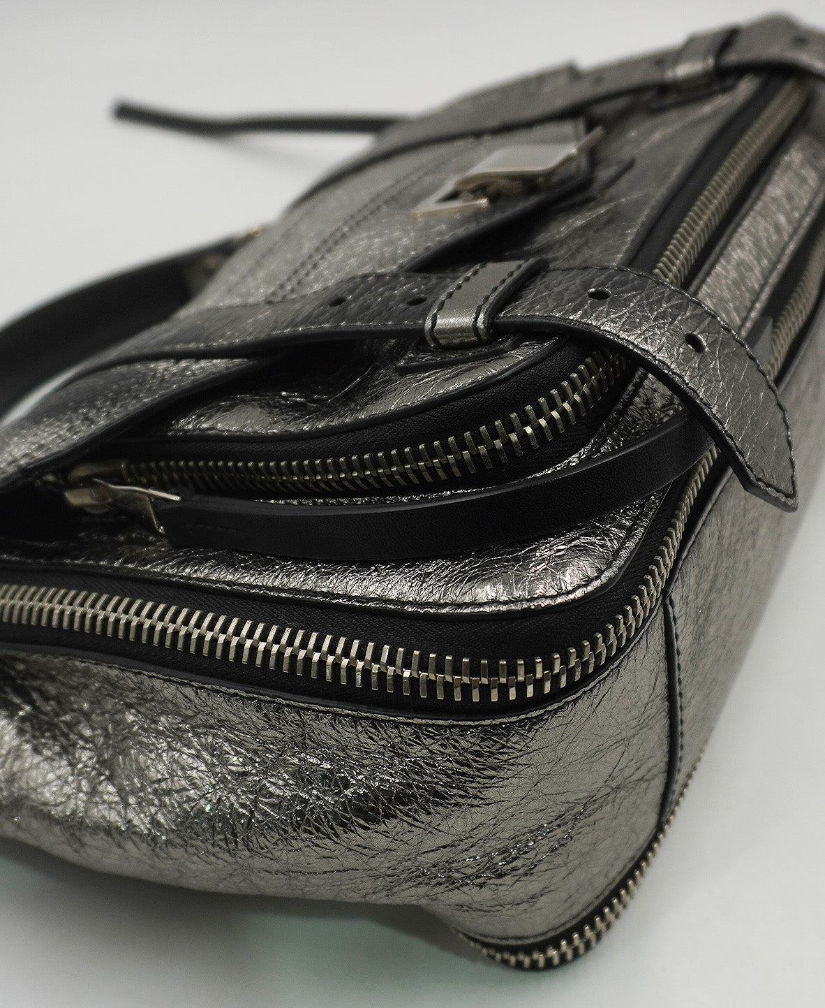 Medium PS1 Leather Shoulder Bag Metallic Silver