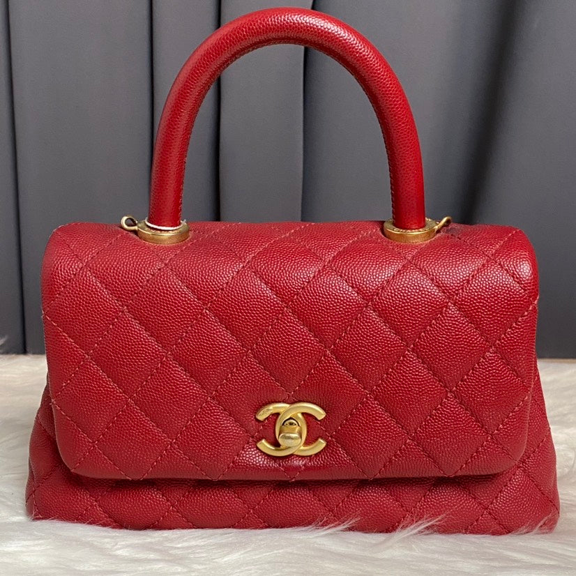 Pre-Loved Chanel Coco Handle Red Quilted Leather Top Handle Bag