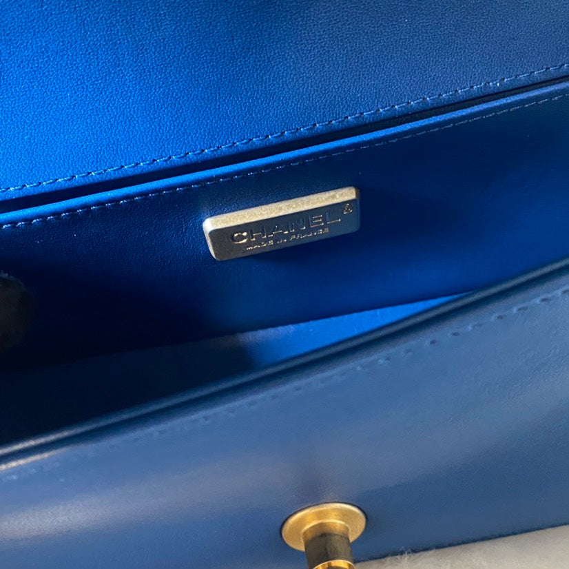 Chanel Boy Bag Blue Shoulder Bag ÃƒÂ¢Ã¢â€šÂ¬Ã¢â‚¬Å“ Preloved with Entrupy Verification