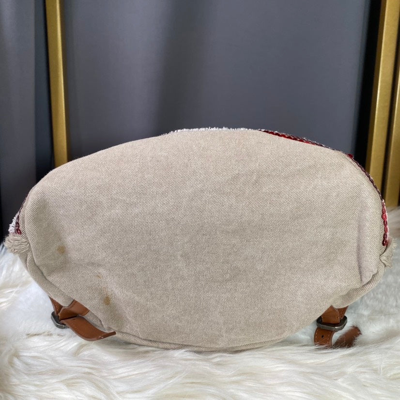 Chanel Sequin Bucket Shoulder Bag in Red and Beige Canvas