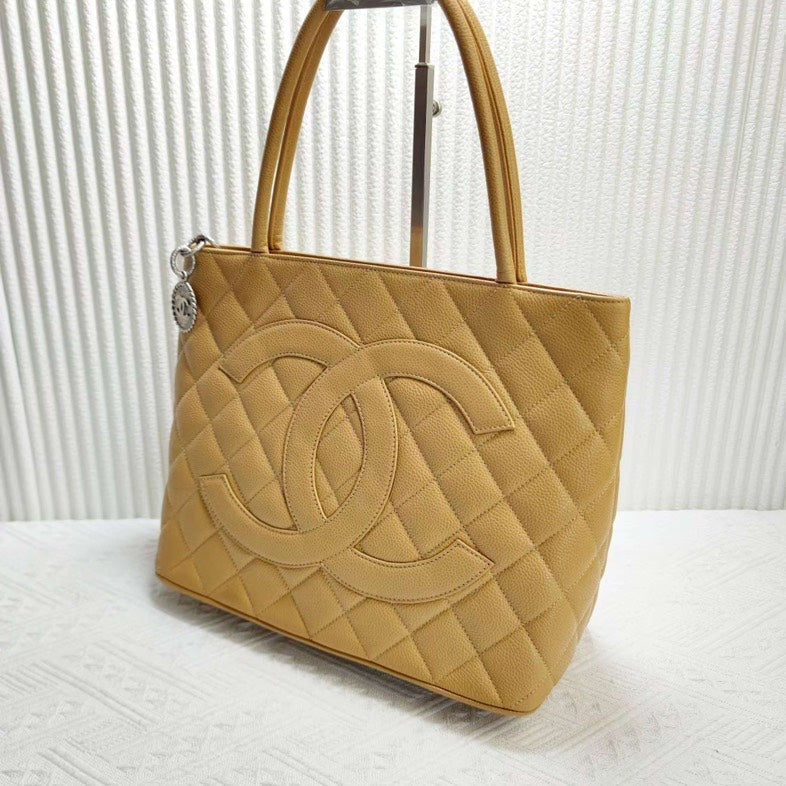 Chanel Beige Caviar Leather Grand Shopping Tote Bag