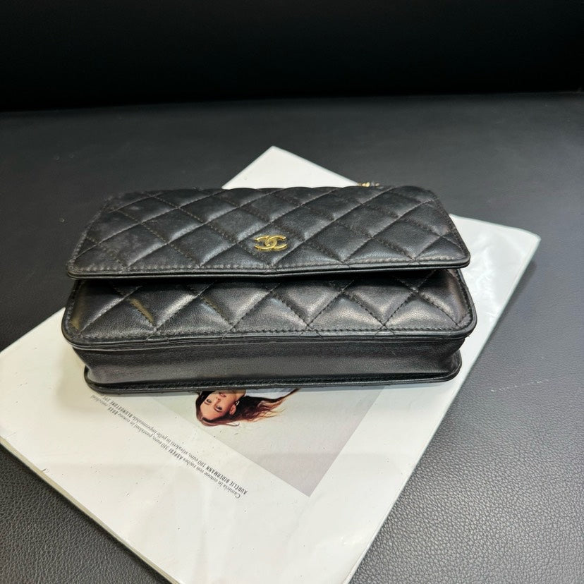 Chanel Woc Black Lambskin Quilted Wallet On Chain 19x12.5x5cm