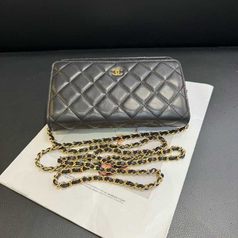 Chanel Woc Black Lambskin Quilted Wallet On Chain 19x12.5x5cm