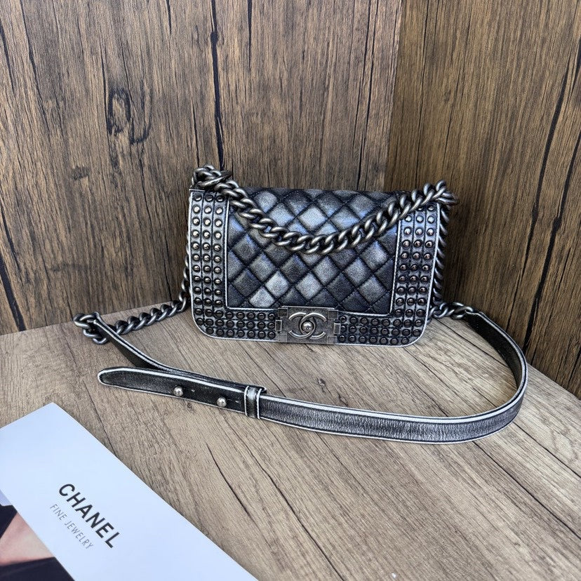 Chanel Leboy Small Distressed Black Quilted Bag 20x13x7cm