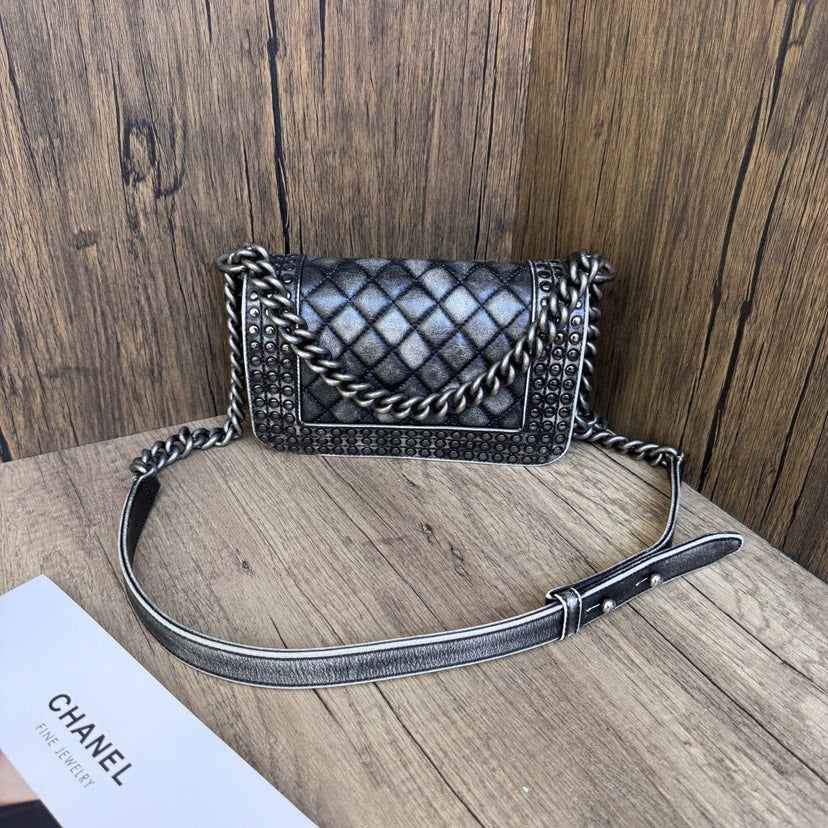 Chanel Leboy Small Distressed Black Quilted Bag 20x13x7cm