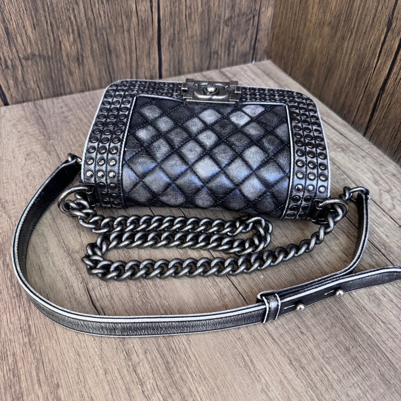 Chanel Leboy Small Distressed Black Quilted Bag 20x13x7cm