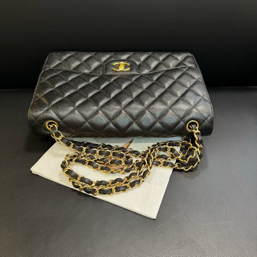 Chanel CF Jumbo Black Caviar Quilted Flap Bag 30x21x9cm