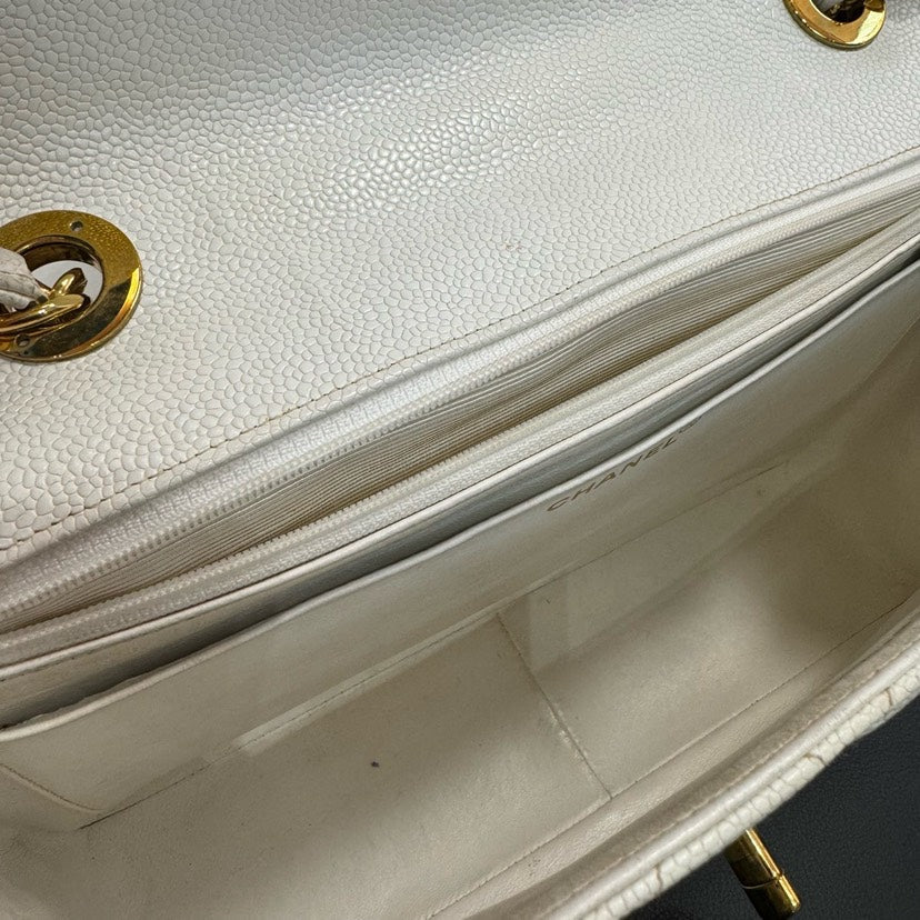Chanel Vintage CF Maxi White Quilted Leather Shoulder Bag 30x21x8cm