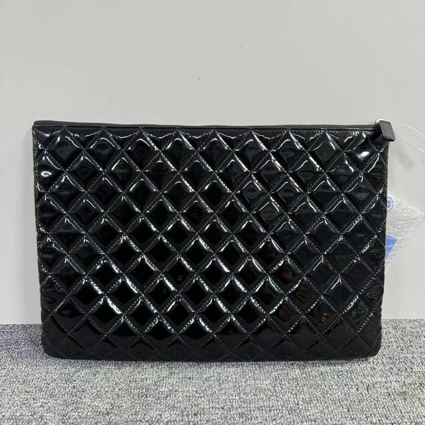 Chanel Quilted Patent Black Clutch
