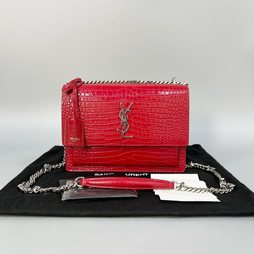 Saint Laurent Sunset Bag Red Croc Leather