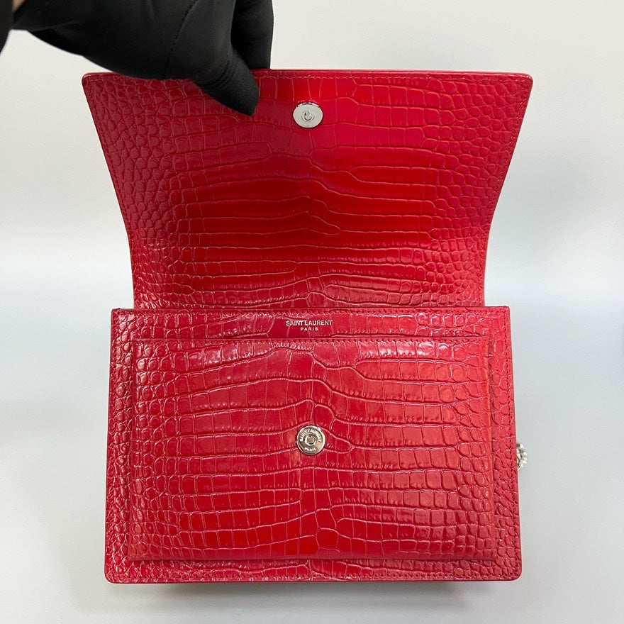 Saint Laurent Sunset Bag Red Croc Leather