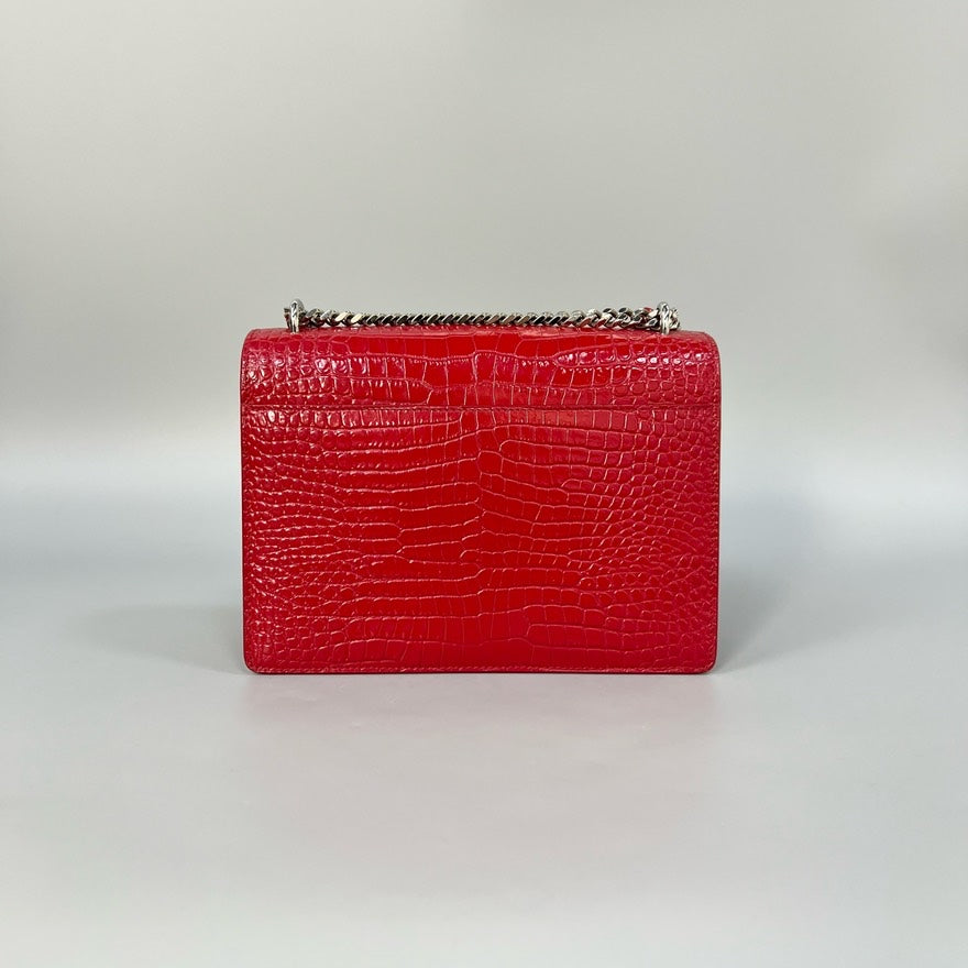 Saint Laurent Sunset Bag Red Croc Leather