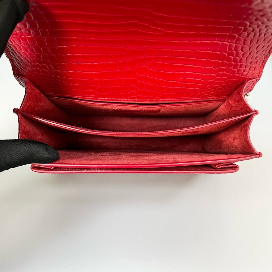 Saint Laurent Sunset Bag Red Croc Leather